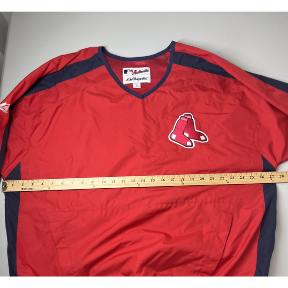 Majestic Boston Red Sox Pullover Windbreaker Jacket Mens Large Red V Neck Vented - Picture 7 of 11